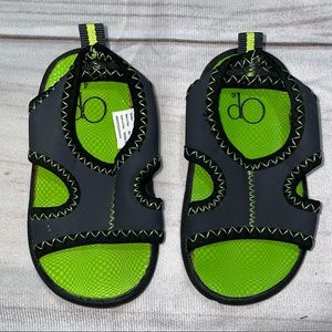 (4) Op Boys Toddler Sandals Neoprene Black Neon Green Pull on Style